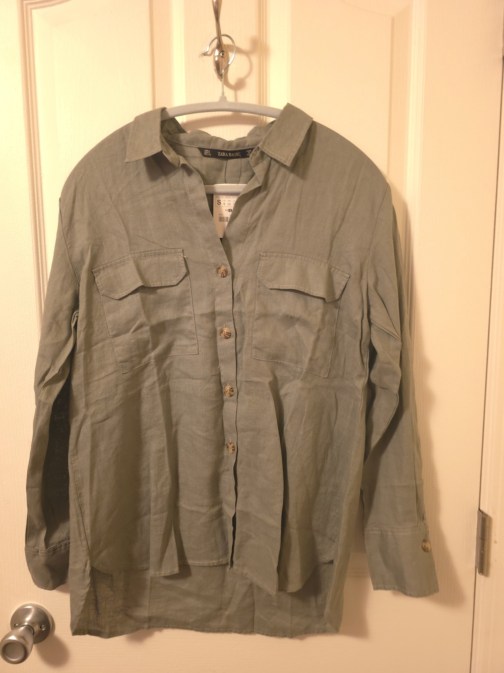 Zara Sage Green Button-Front Women's Shirt